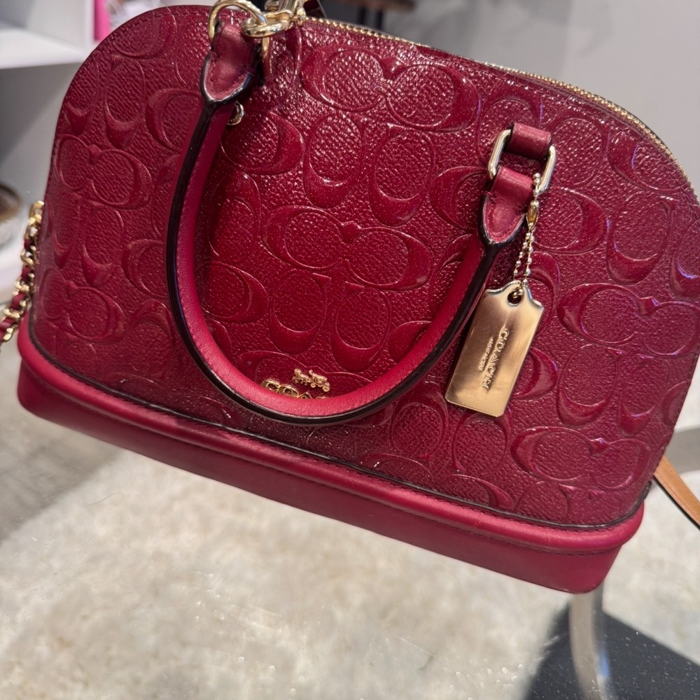 Coach Red Embossed Leather Handbag